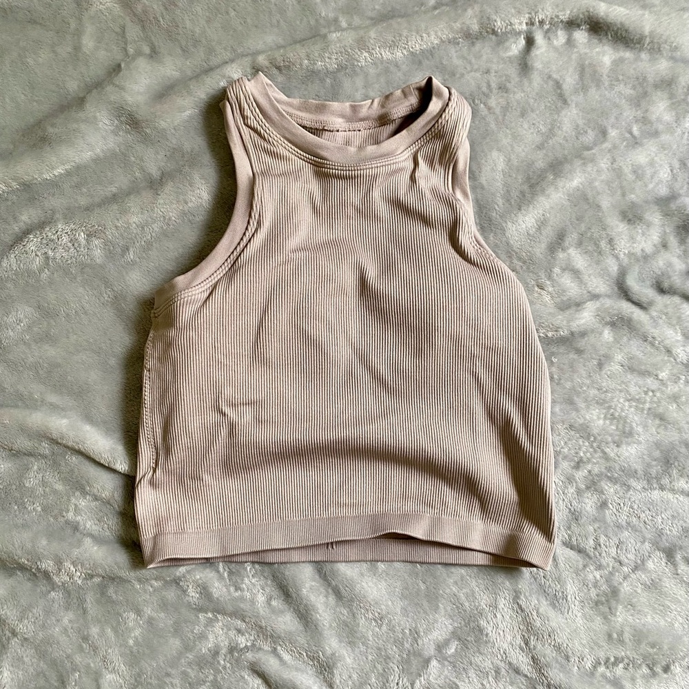 Sleeveless Ribbed Tan Top